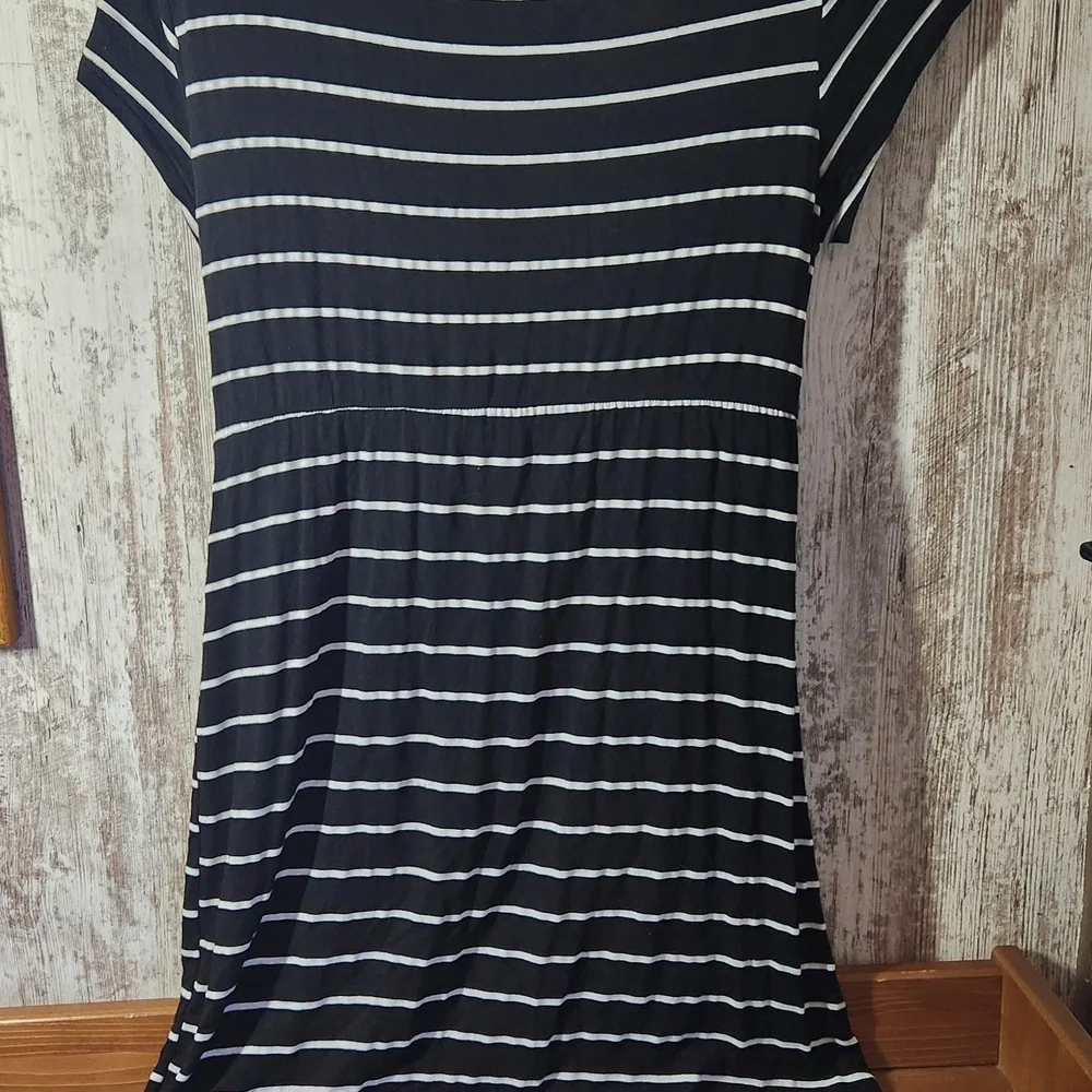 Motherhood Black and White Striped Maternity Dress